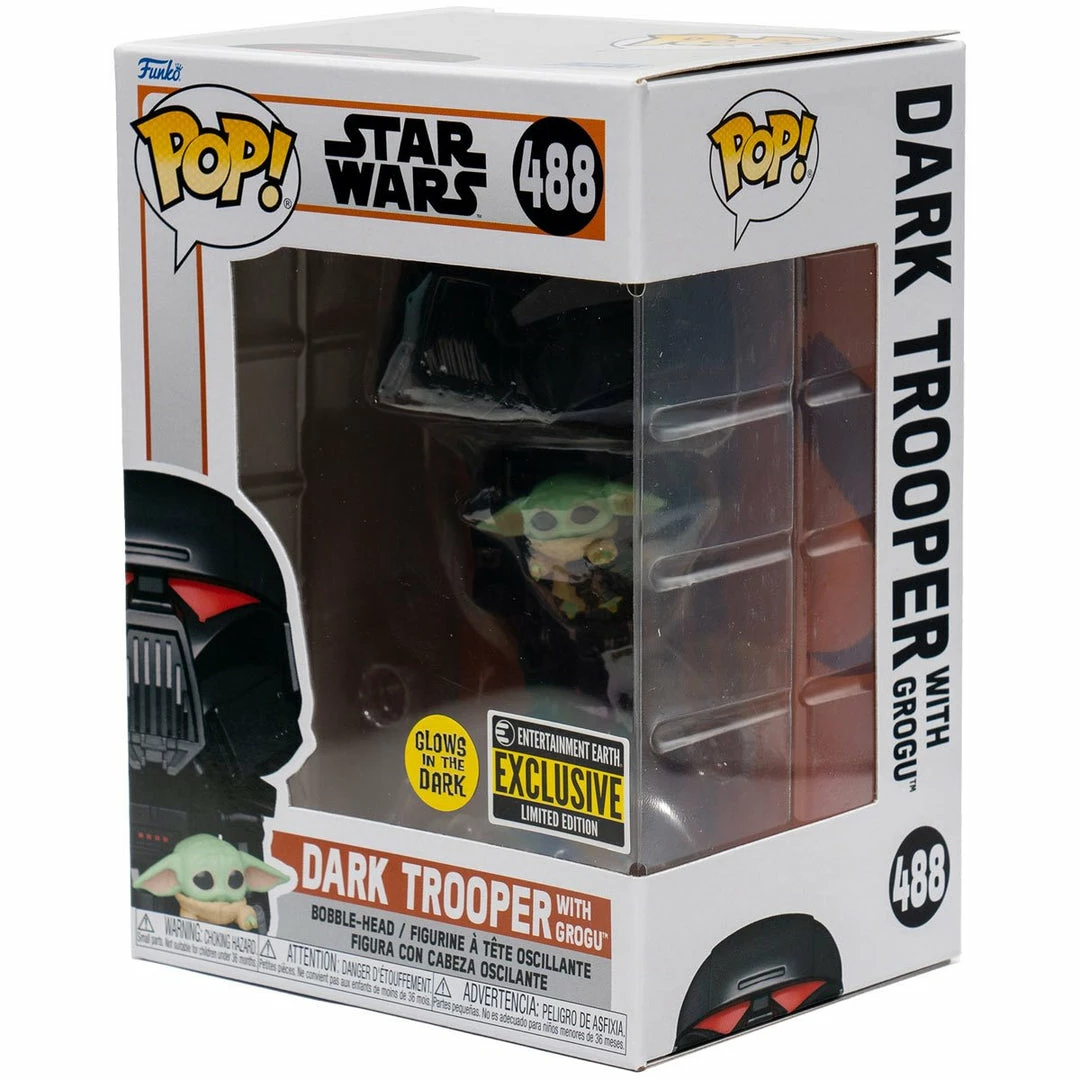 Funko Star Wars: The Mandalorian Dark Trooper W/Grogu Glow In The Dark Pop! Vinyl Figure Exclusive 7 Funko Star Wars: The Mandalorian Dark Trooper W/Grogu Glow In The Dark Pop! Vinyl Figure Exclusive