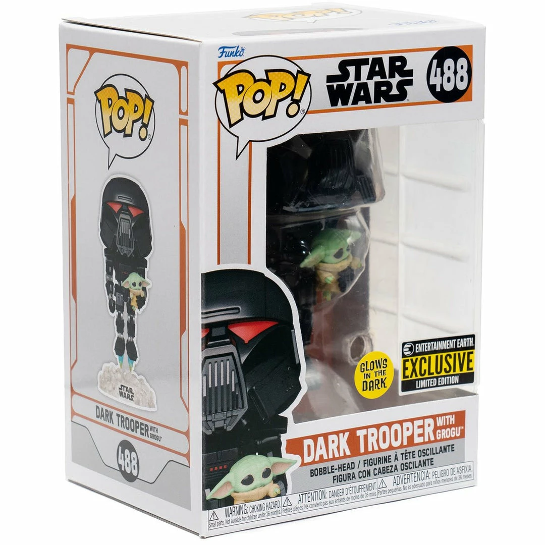 Funko Star Wars: The Mandalorian Dark Trooper W/Grogu Glow In The Dark Pop! Vinyl Figure Exclusive 8 Funko Star Wars: The Mandalorian Dark Trooper W/Grogu Glow In The Dark Pop! Vinyl Figure Exclusive