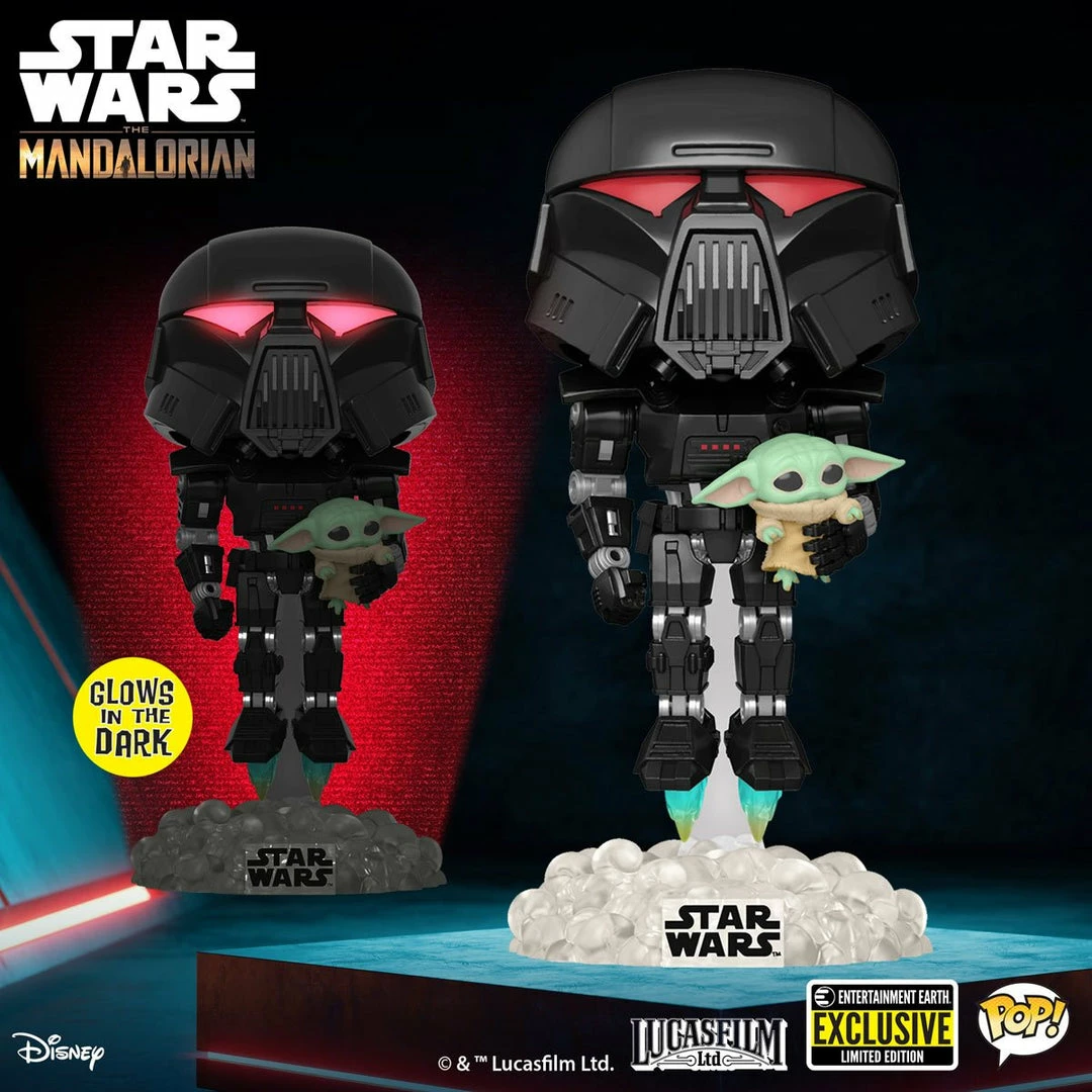Funko Star Wars: The Mandalorian Dark Trooper W/Grogu Glow In The Dark Pop! Vinyl Figure Exclusive 4 Funko Star Wars: The Mandalorian Dark Trooper W/Grogu Glow In The Dark Pop! Vinyl Figure Exclusive