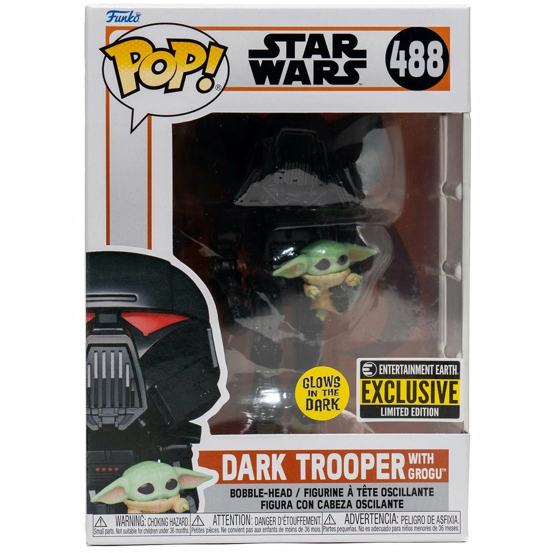 Funko Star Wars: The Mandalorian Dark Trooper W/Grogu Glow In The Dark Pop! Vinyl Figure Exclusive 3 Funko Star Wars: The Mandalorian Dark Trooper W/Grogu Glow In The Dark Pop! Vinyl Figure Exclusive