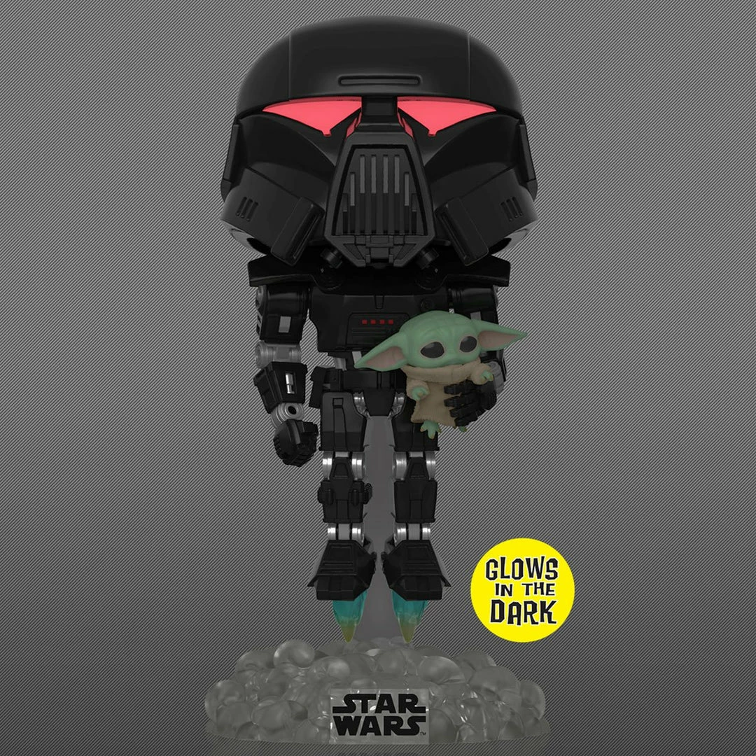 Funko Star Wars: The Mandalorian Dark Trooper W/Grogu Glow In The Dark Pop! Vinyl Figure Exclusive 5 Funko Star Wars: The Mandalorian Dark Trooper W/Grogu Glow In The Dark Pop! Vinyl Figure Exclusive